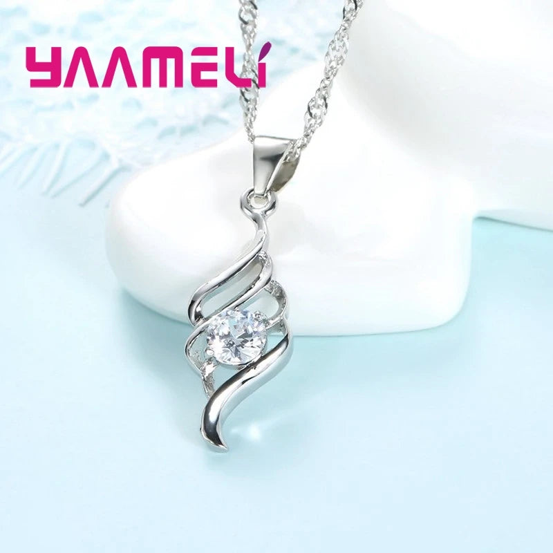 Sterling Silver Pendant Necklace and Hoop Earring