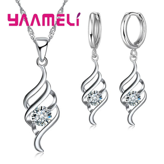 Sterling Silver Pendant Necklace and Hoop Earring