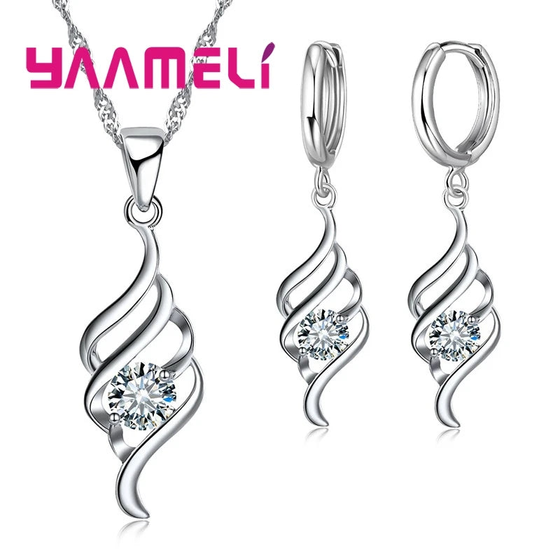 Sterling Silver Pendant Necklace and Hoop Earring