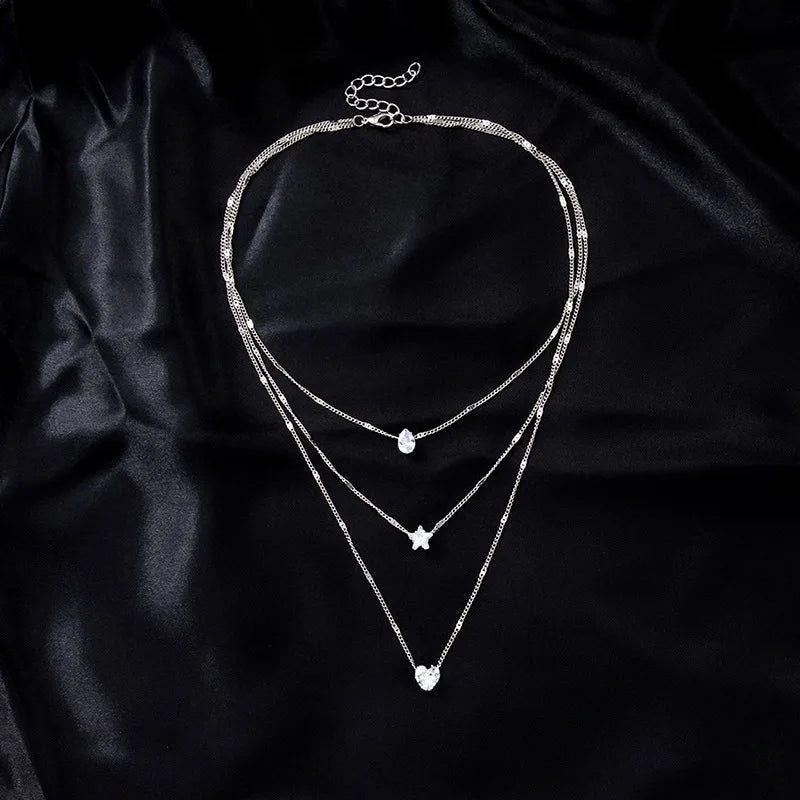 Zircon Pendant Necklace and Multilayer Chain