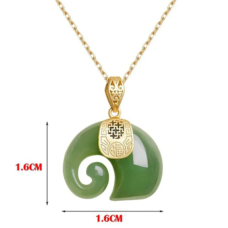 Stone Hetian Jade Elephant Pendant 18K Gold Plated Chain Necklace