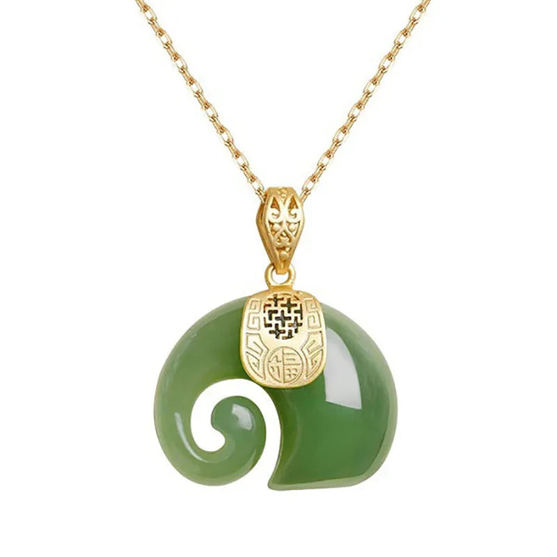 Stone Hetian Jade Elephant Pendant 18K Gold Plated Chain Necklace