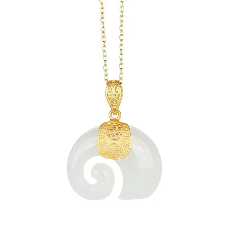 Stone Hetian Jade Elephant Pendant 18K Gold Plated Chain Necklace