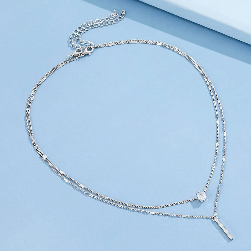 Zircon Pendant Necklace and Multilayer Chain