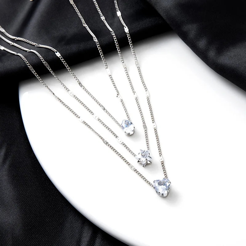 Zircon Pendant Necklace and Multilayer Chain