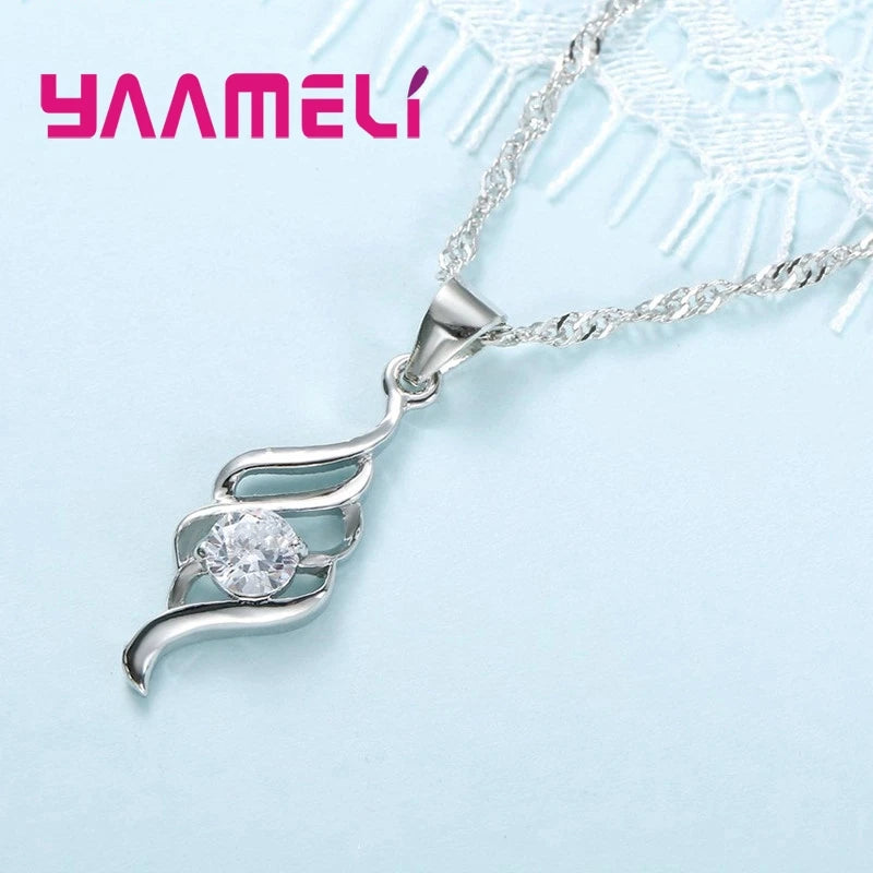 Sterling Silver Pendant Necklace and Hoop Earring
