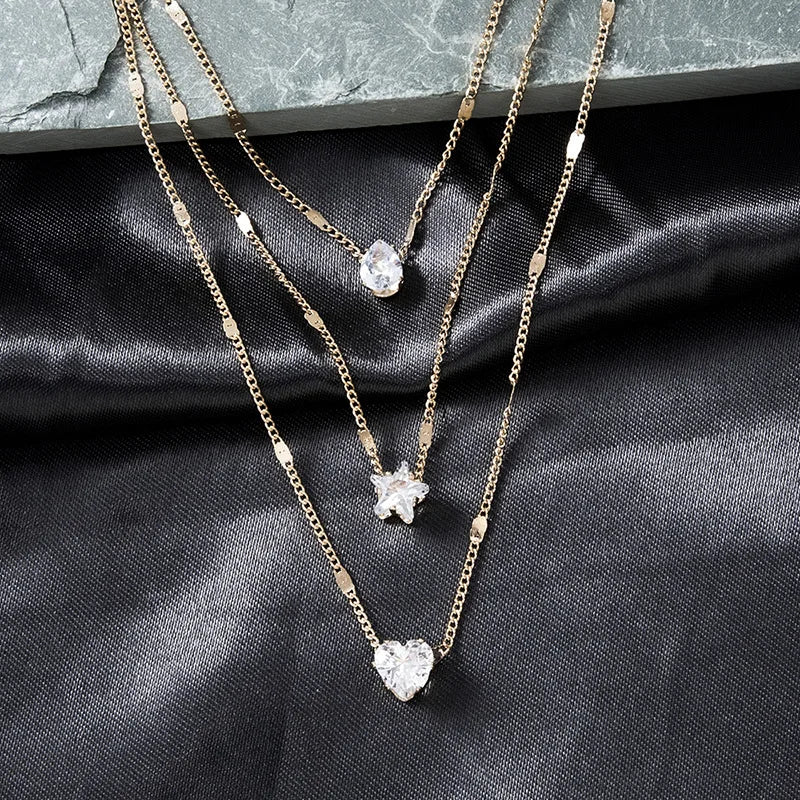 Zircon Pendant Necklace and Multilayer Chain