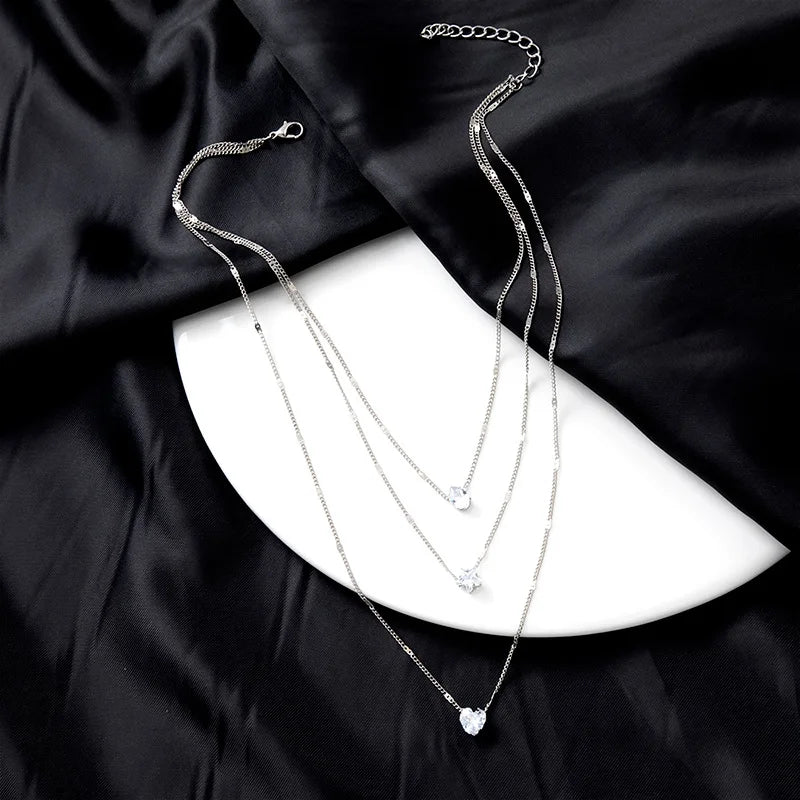 Zircon Pendant Necklace and Multilayer Chain