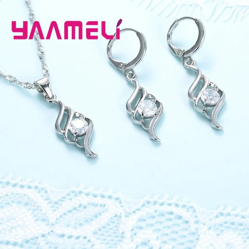 Sterling Silver Pendant Necklace and Hoop Earring