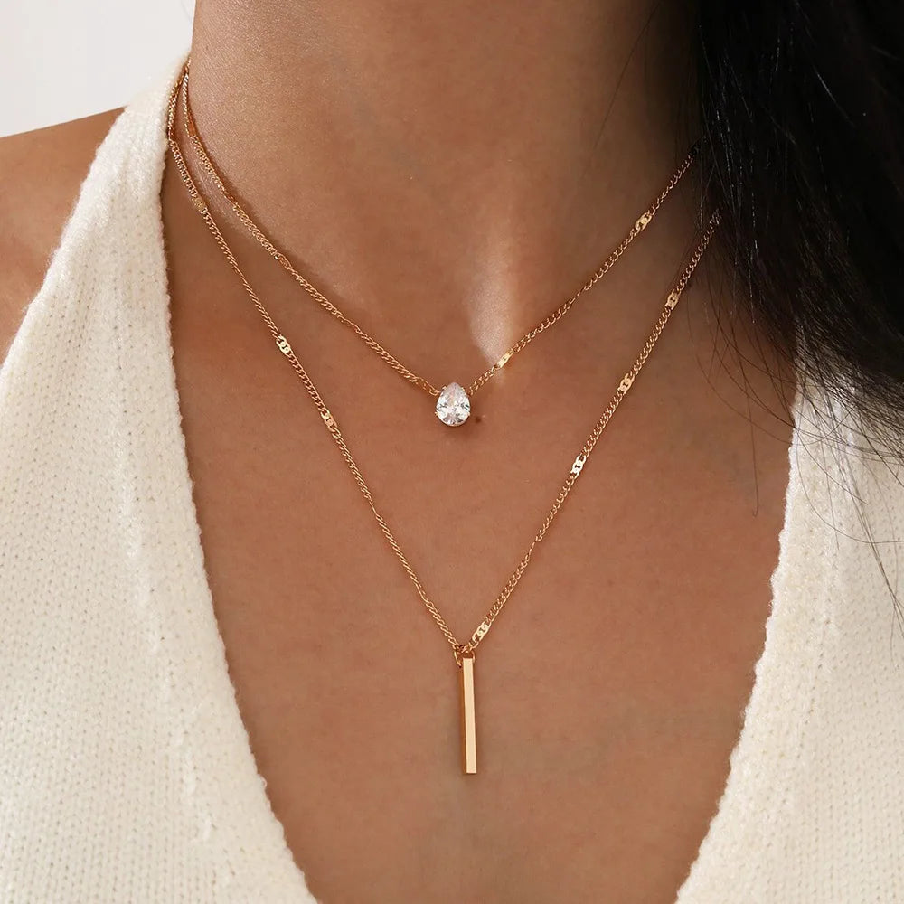 Zircon Pendant Necklace and Multilayer Chain