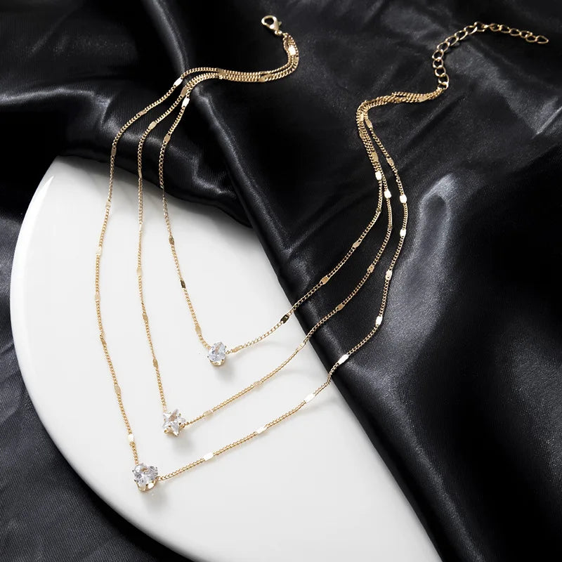 Zircon Pendant Necklace and Multilayer Chain