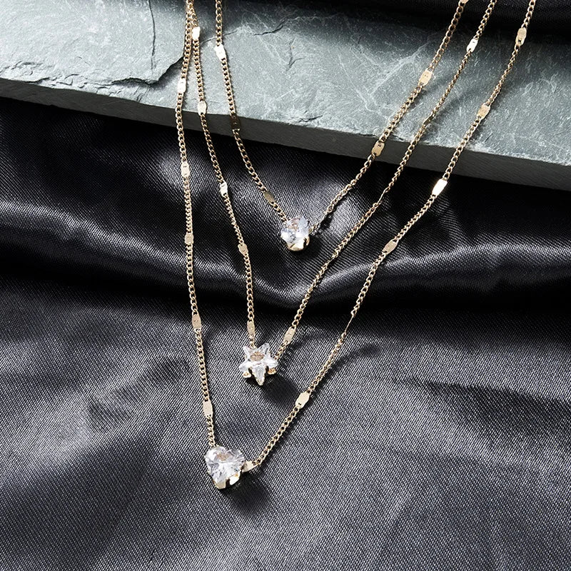 Zircon Pendant Necklace and Multilayer Chain