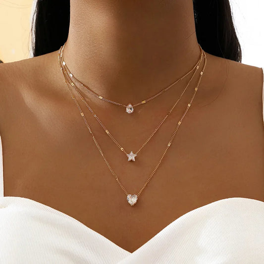 Zircon Pendant Necklace and Multilayer Chain