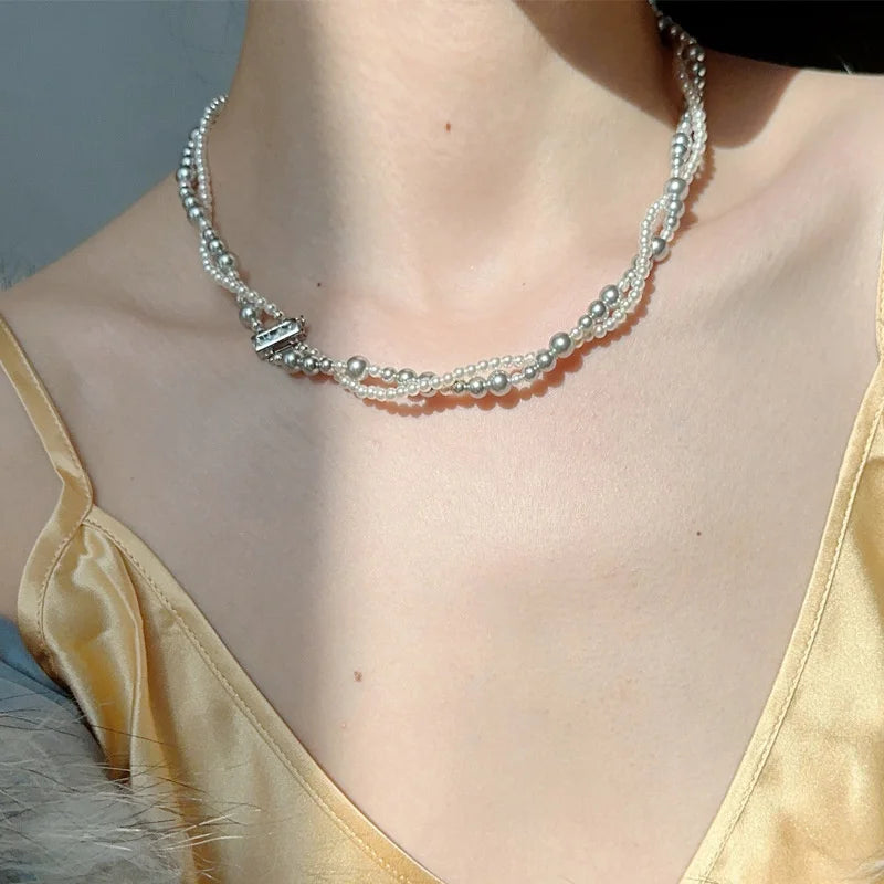 Imitation Pearl Wrapped Necklace